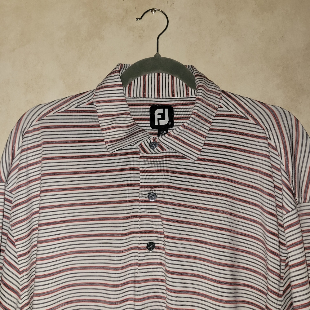 Footjoy FJ Mens XXL Athletic Fit Striped Polo Shirt Gray/White Striped Lisle